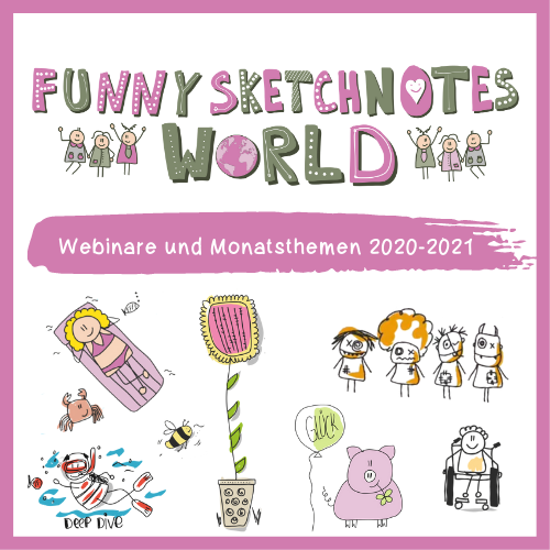 Funny Sketchnots World Monatsthemen und Webinare 2020 und 2021 Funny Sketchnots World Monatsthemen und Webinare 2020 und 2021