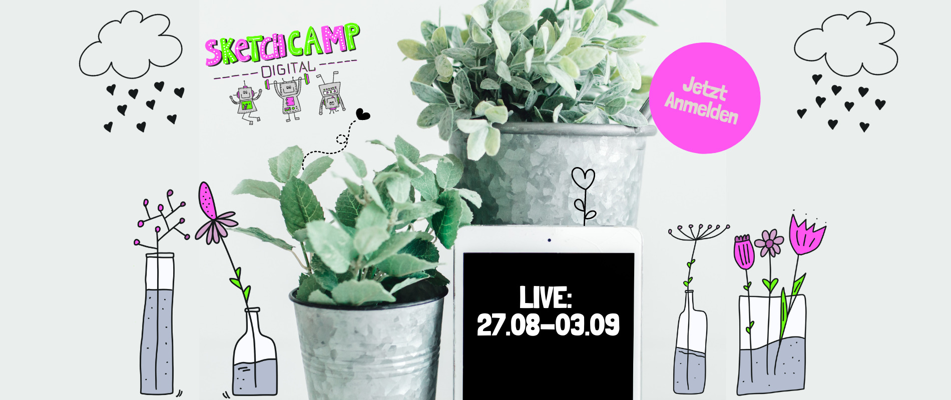 Webseite Header Sketchcamp digital 2023 Sketchcamp 2023 Digital Sketchnotes lernen, digitales zeichnen