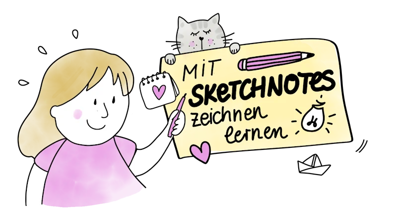 Vrouw leert sketchnotes tekenen